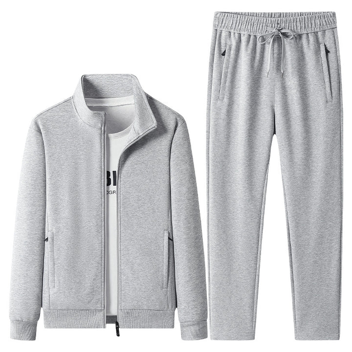 Men's Casual Training Suit Set with Stand Collar Zip Jacket and Jogging Pants made of French Terry Mune Fashion