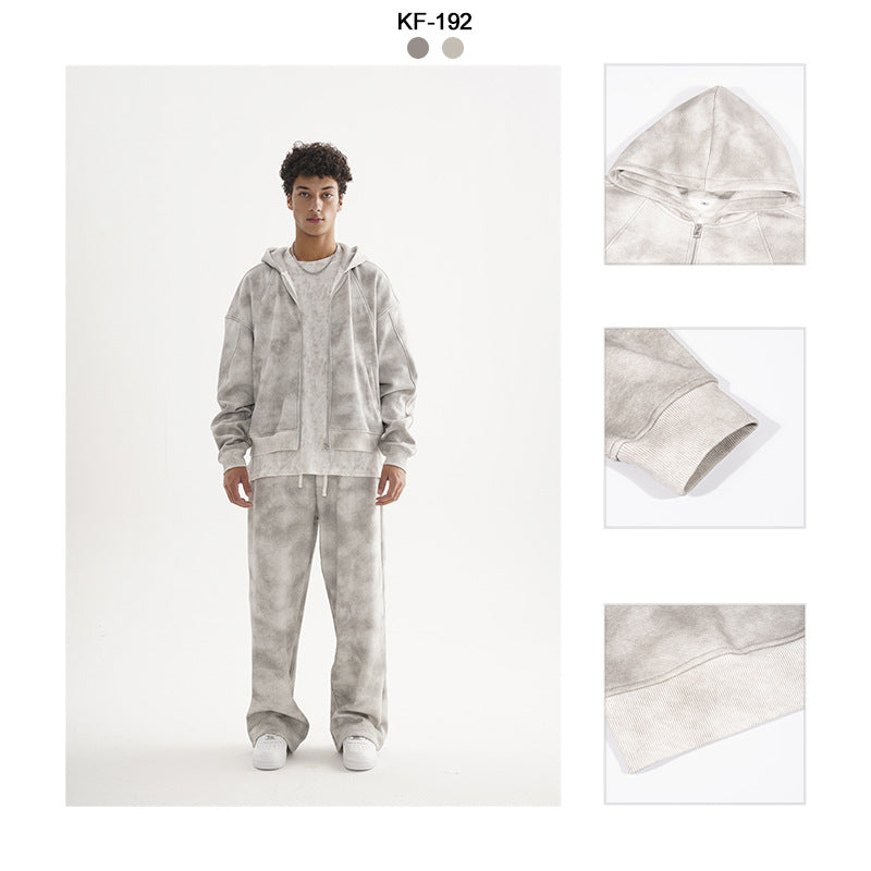 Unisex Short Cut Zip Hoodie made of French Terry with Cloud Dye Effect and Raglan Seams Mune Fashion
