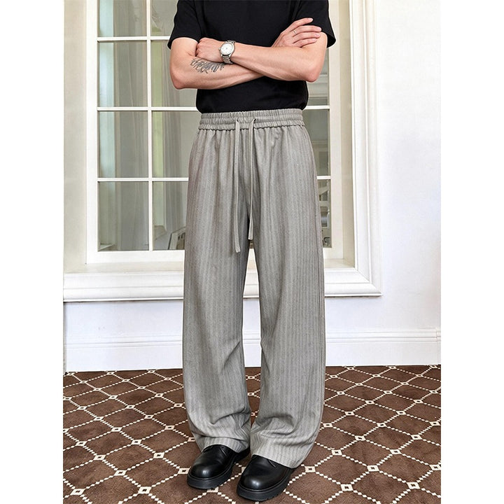 Men's Loose-Fitting Pinstripe Pants with Elastic Waistband and Drawstring Mune Fashion