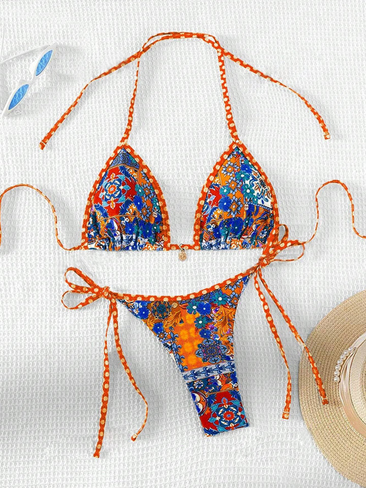 Women's triangle bikini with floral design and adjustable straps Mune Fashion