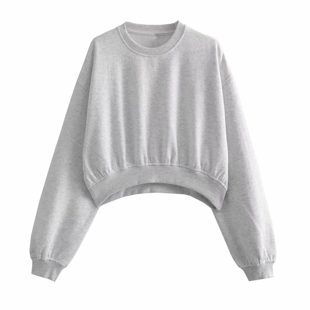 Women's Short Oversized Sweatshirt with Gathered Hem and Balloon Sleeves Mune Fashion
