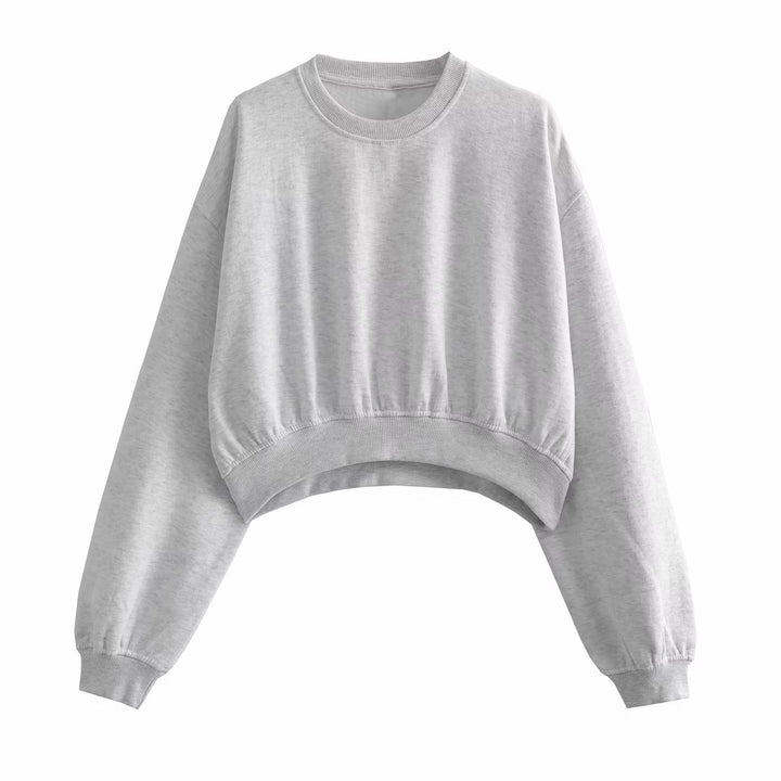 Women's Short Oversized Sweatshirt with Gathered Hem and Balloon Sleeves Mune Fashion