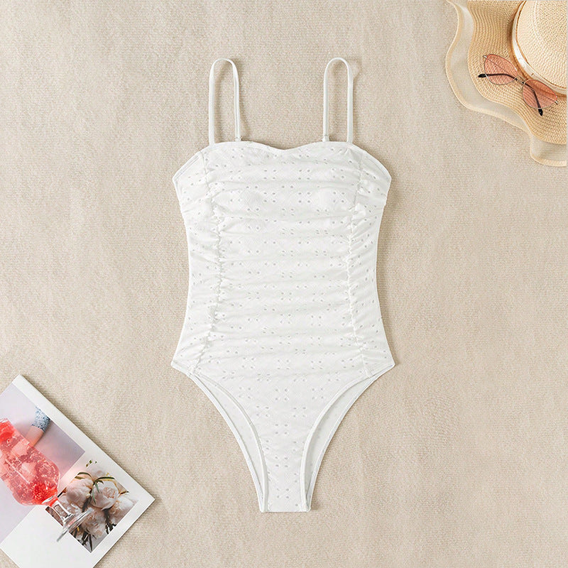 Women’s one-piece swimsuit with sophisticated ruffle design and elegant V-neck Mune Fashion