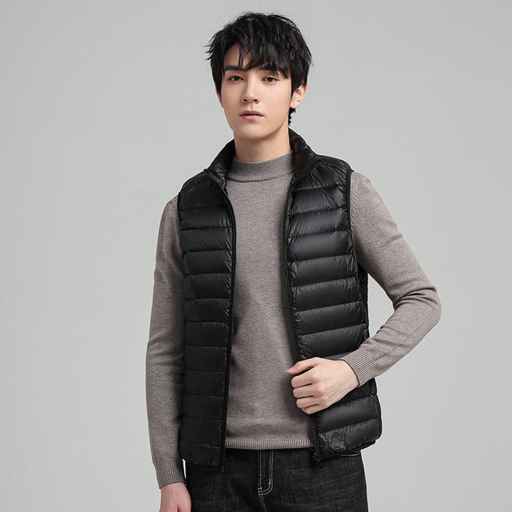 Men's Ultra-Light Quilted Insulation Vest with High Stand-Up Collar and Packing Function Mune Fashion