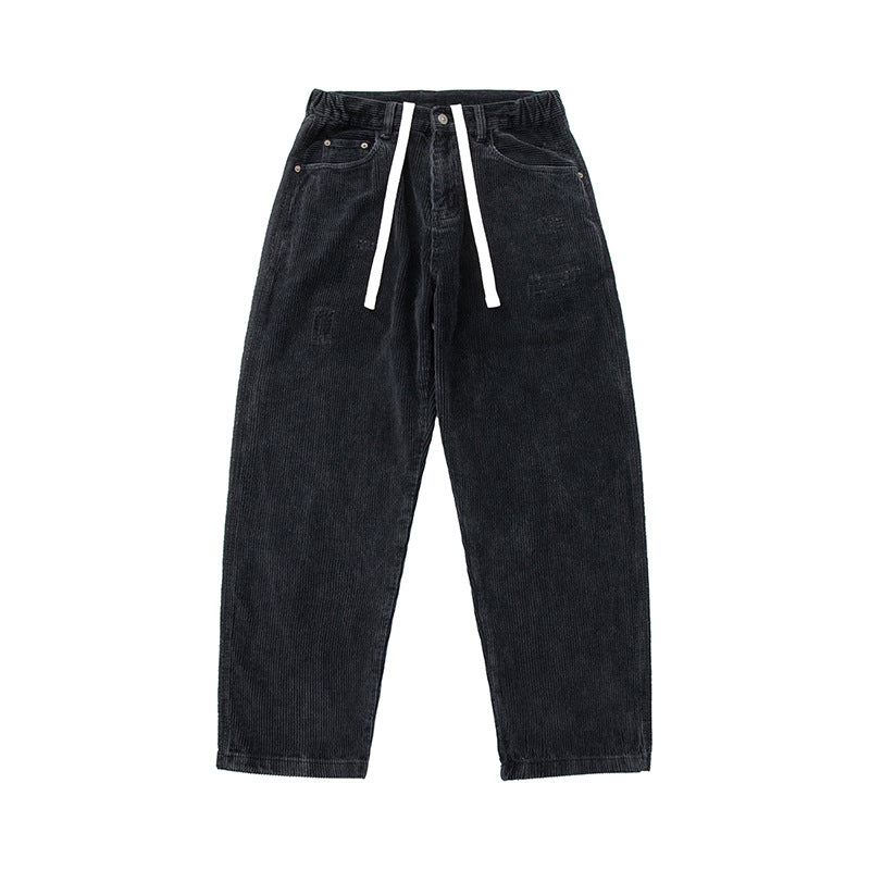 Men's corduroy pants in relaxed fit with elastic drawstring waistband and used details Mune Fashion