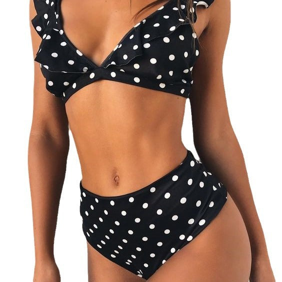 Ladies high-waisted bikini set with playful ruffles and polka dots Mune Fashion