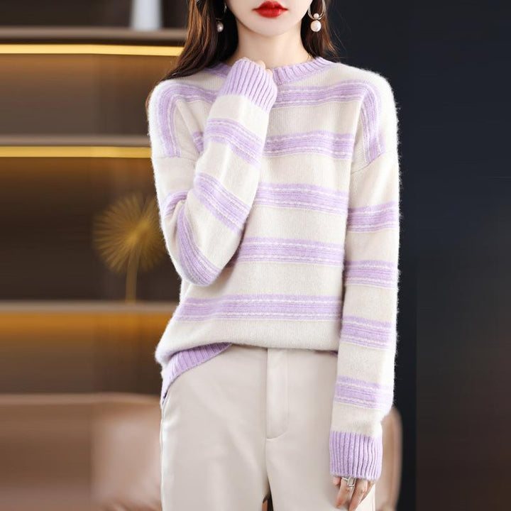 Women's Soft Striped Sweater in Mohair Look with Boxy Silhouette Mune Fashion