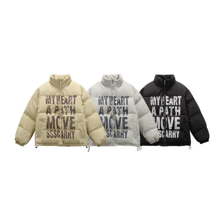 Unisex Oversized Padded Jacket with High Stand Collar and Statement Print Mune Fashion