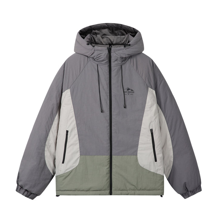 Unisex Boxy Colorblock Hooded Puffer Jacket with Windproof Cover and Zip Pockets Mune Fashion