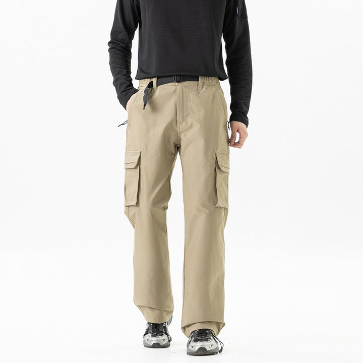 Men's utility cargo pants in technical trekking style with integrated belt and multiple pockets Drune
