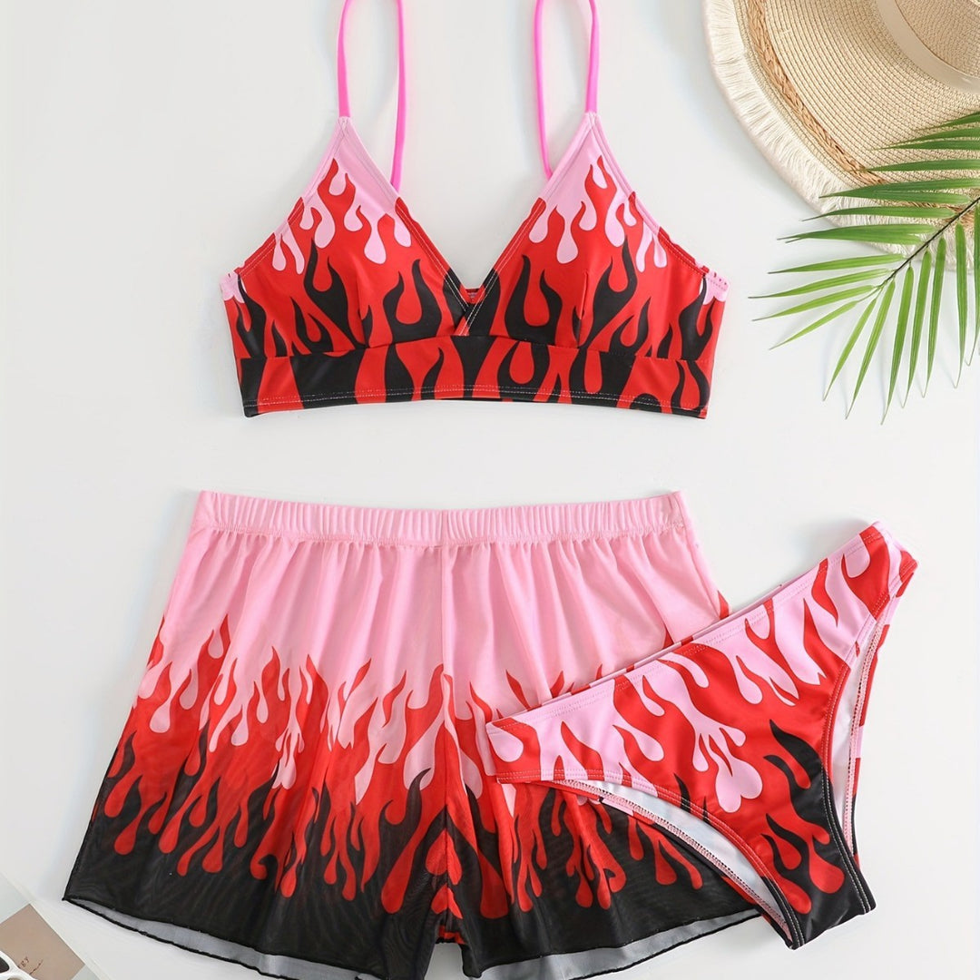 Women Triangular Bikini with exciting flame pattern Mune Fashion
