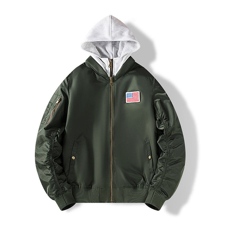 Men's nylon bomber jacket with integrated sweat hood and sleeve utility pocket Mune Fashion