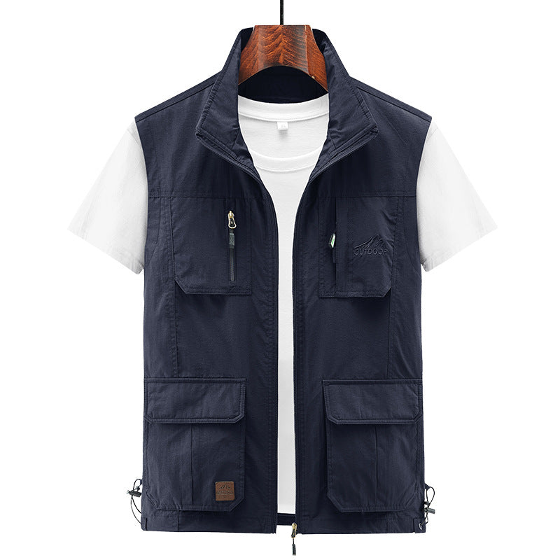 Men's Lightweight Utility Vest with Stand-Up Collar, Zipper Front and Multiple Zip Pockets Mune Fashion