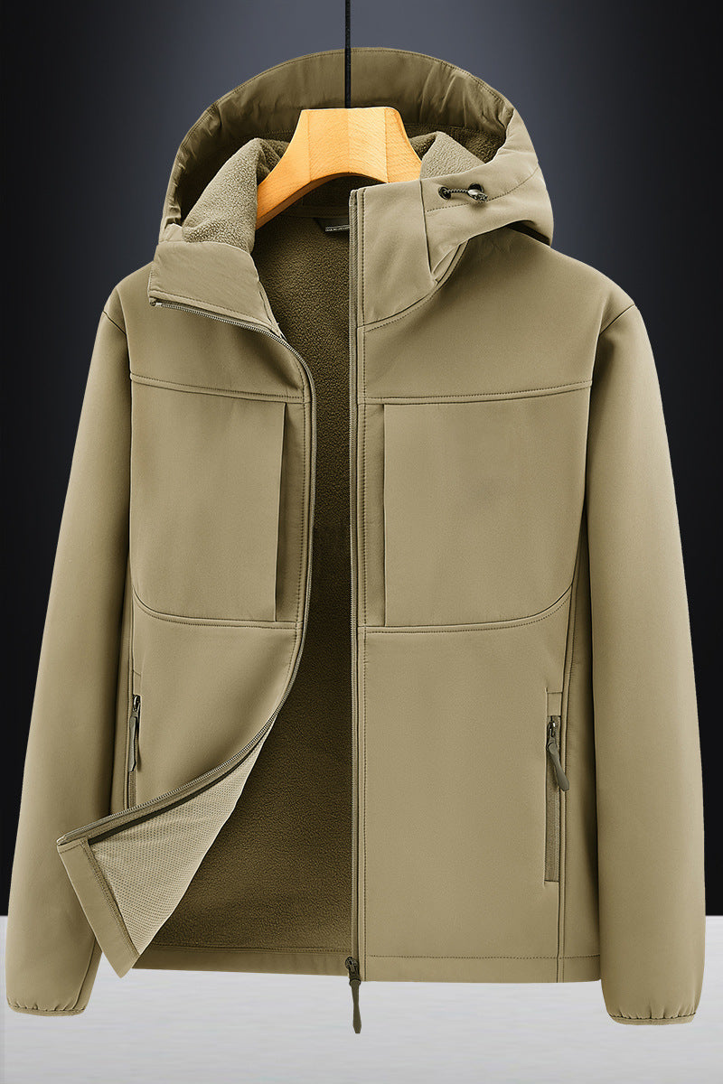 Men's Thermo Softshell Jacket with Sherpa Lining, Hood and Concealed Zipper Pockets Mune Fashion