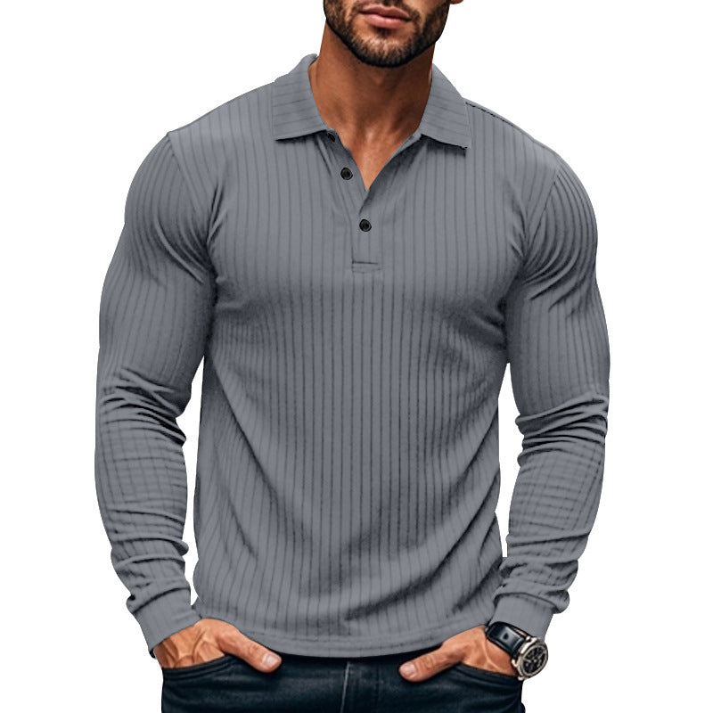 Men's tight-fitting ribbed long-sleeve polo shirt with kent collar and short button placket Mune Fashion