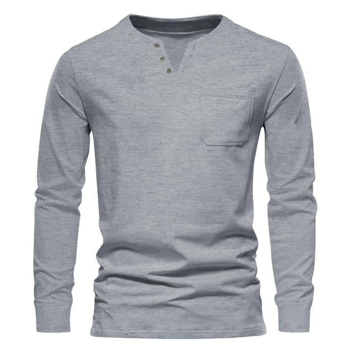 Men's modern Henley long sleeve shirt with asymmetric button placket and chest pocket Mune Fashion