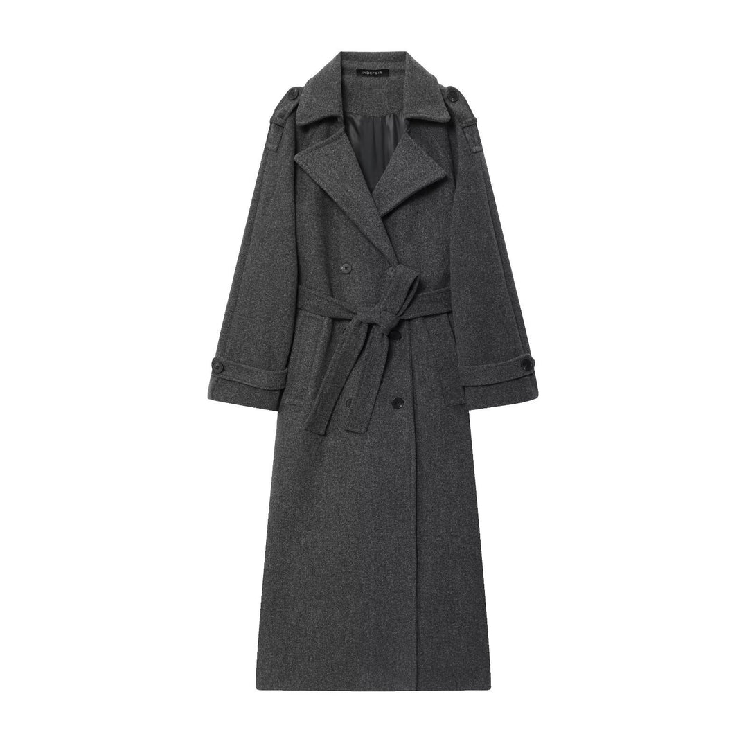 Women 100+ double-breasted maxi long coat in trench style with tie belt Mune Fashion