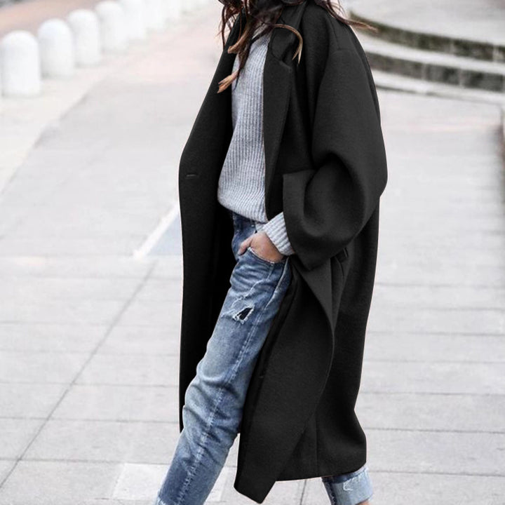 Women's Oversized Wool Coat with Dropped Shoulder, Open Front and Side Pockets Mune Fashion
