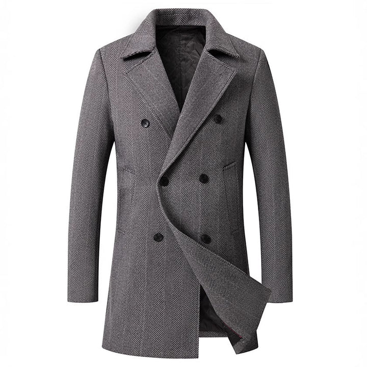 Men's Double-Breasted Herringbone Wool Blend Car Coat with Tailored Fit and Quilted Thermal Lining Mune Fashion
