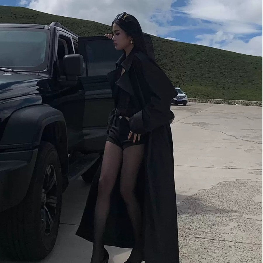 Ladies Elegant Cotton Blend Trench Coat with Asymmetrical Shoulder Flap and Tie Belt Mune Fashion