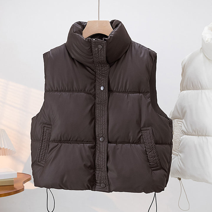 Women's padded quilted vest with high stand-up collar and drawstring Mune Fashion