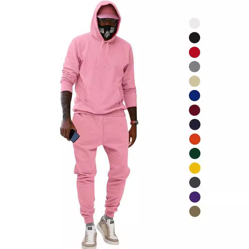 Men's casual hoodie and jogging set made of French Terry with kangaroo pocket, ribbed cuffs, and elastic drawstring waistband Mune Fashion