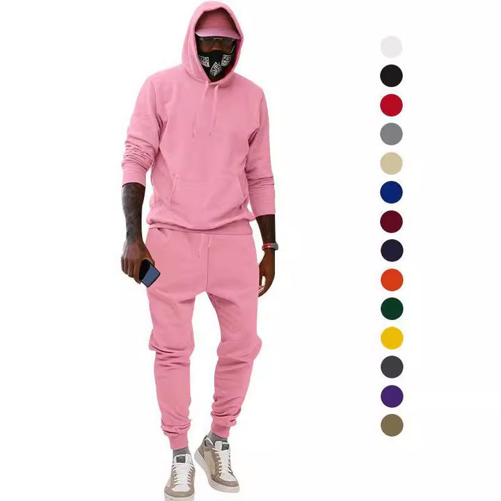 Men's casual hoodie and jogging set made of French Terry with kangaroo pocket, ribbed cuffs, and elastic drawstring waistband Mune Fashion