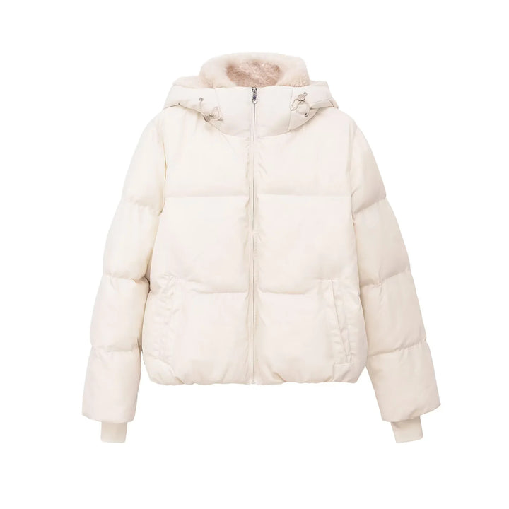 Women's quilted hooded down-look jacket with teddy lining and high collar Mune Fashion