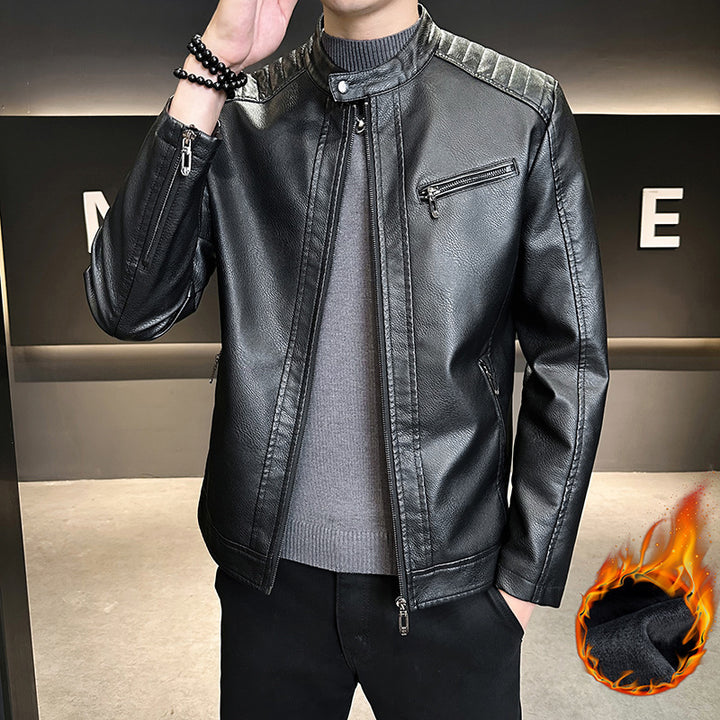 Men's Stylish Faux Leather Jacket with Practical Stand-Up Collar Mune Fashion