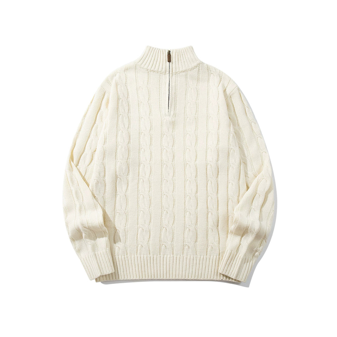 Unisex cable knit half-zip sweater with high ribbed collar and oversized fit Mune Fashion