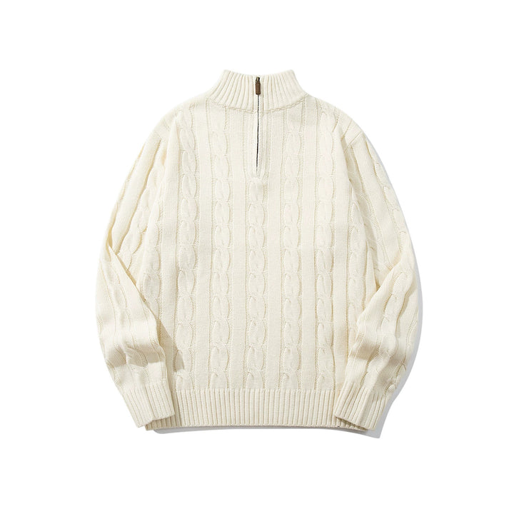 Unisex cable knit half-zip sweater with high ribbed collar and oversized fit Mune Fashion
