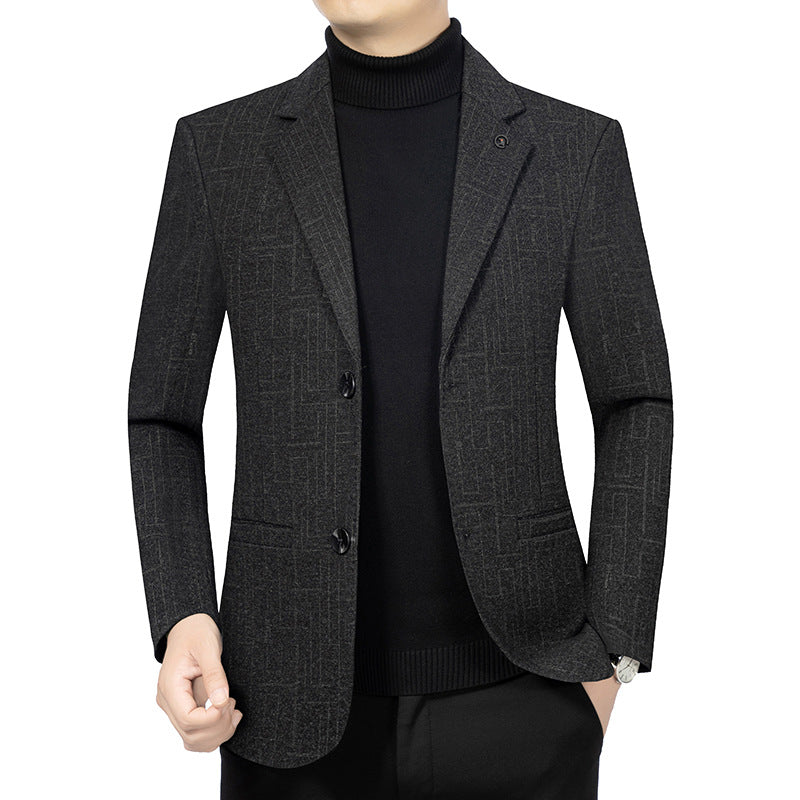 Men's Tailored Blazer made of Wool Blend with Fine Geometric Textured Pattern and Notched Lapel Mune Fashion