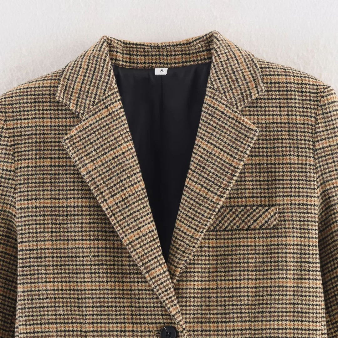 Women tailored Glencheck blazer with lapel collar and patch pockets Mune Fashion