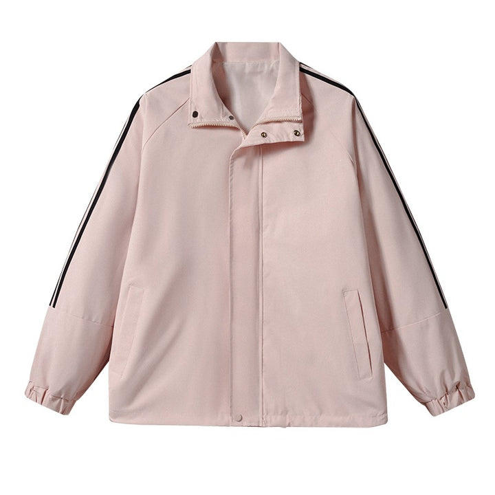 Men's Lightweight Retro Track Transition Jacket with Stand Collar and Sleeve Stripes Mune Fashion