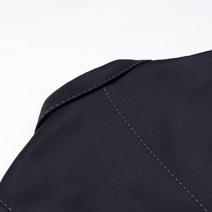 Women's Double-Breasted Longline Blazer with Contrast Stitching Mune Fashion