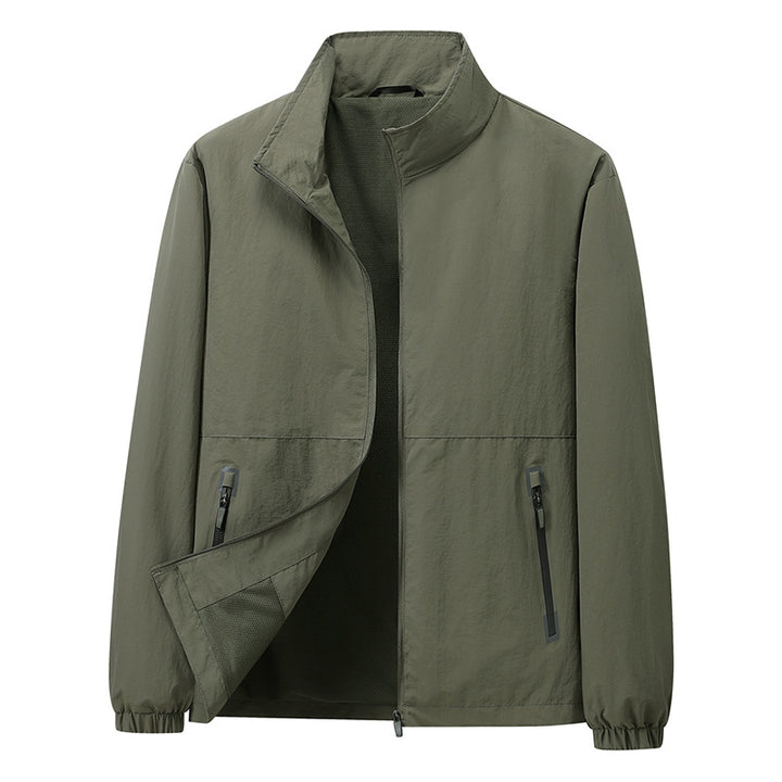 Men's Lightweight Windbreaker Outdoor Jacket with Stand Collar, Two-way Zipper and Concealed Pockets Mune Fashion