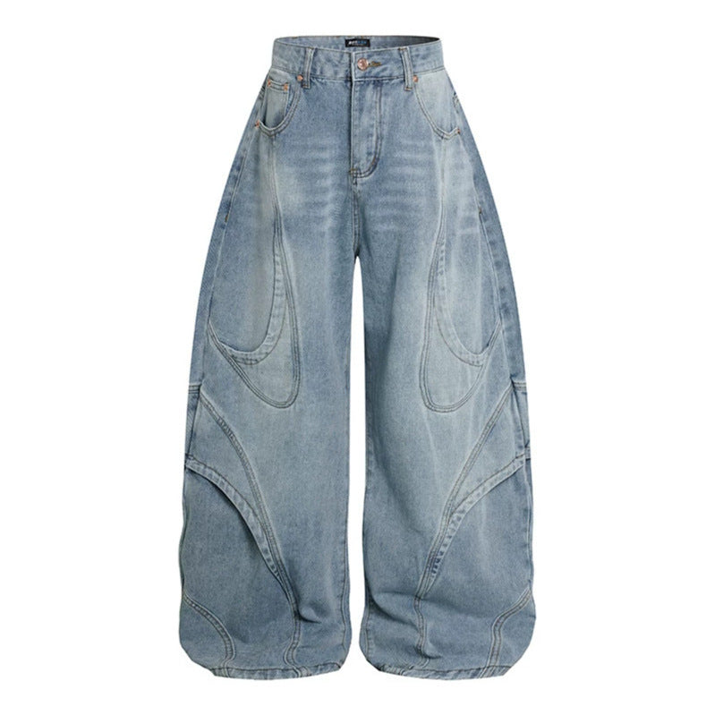 Women's Wide High-Waisted Balloon Jeans with Distinctive Panel Seams Mune Fashion