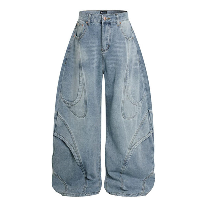 Women's Wide High-Waisted Balloon Jeans with Distinctive Panel Seams Mune Fashion