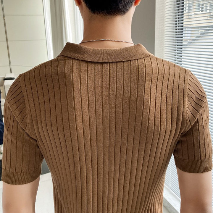 Men's Fashionable Short Sleeve Polo Shirt with Ribbed Structure Mune Fashion