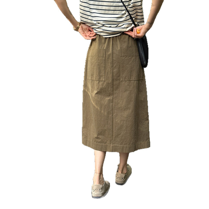 Women's Stylish Midi Skirt with Elastic Waistband and Pockets Mune Fashion