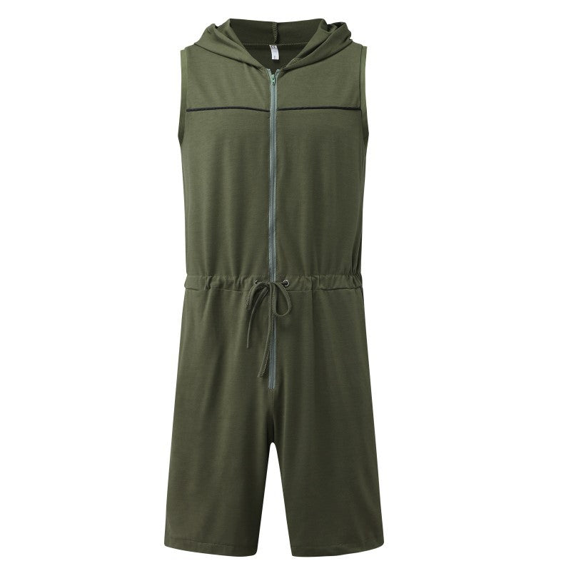 Men's sleeveless hooded overall with full zipper and drawstring Mune Fashion