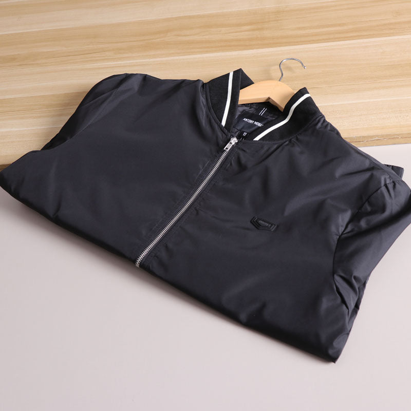 Men's Lightweight Windbreaker Bomber Jacket with Striped Ribbed Cuffs and Lining Mune Fashion