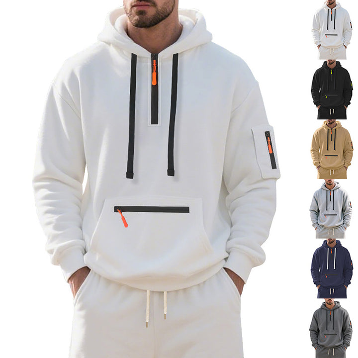 Men's half-zip hoodie with sealed zippers, kangaroo zip pocket, and arm pocket Mune Fashion