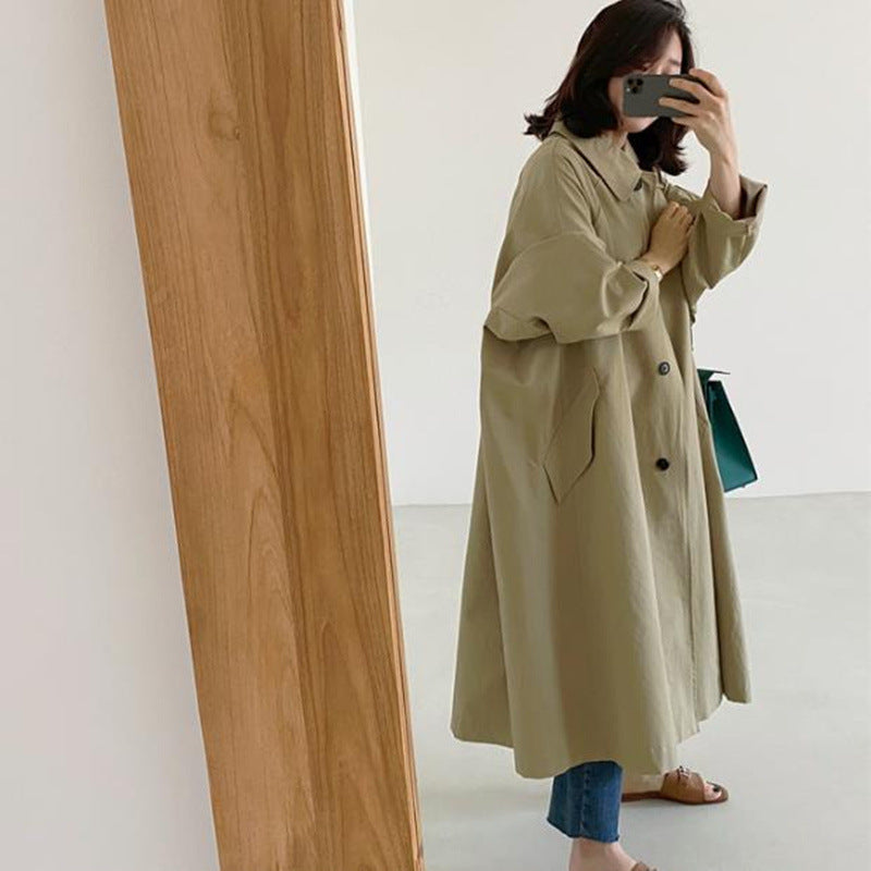 Women Longer Cotton Blend Swing Coat in Oversized Look with Dropped Shoulder and Patch Pockets Mune Fashion