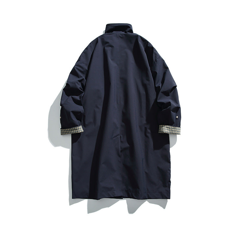 Men's oversized waterproof trench coat with stand collar and checked lining Mune Fashion