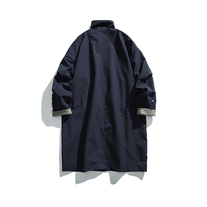 Men's oversized waterproof trench coat with stand collar and checked lining Mune Fashion