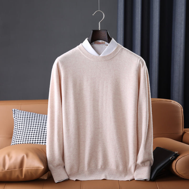 Men's Slim Fit Round Neck Sweater made of fine Cashmere Blend with subtle Rib Edge