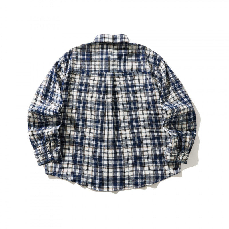 Unisex Oversized checked Flannel shirt jacket with chest pocket and rounded hem Mune Fashion