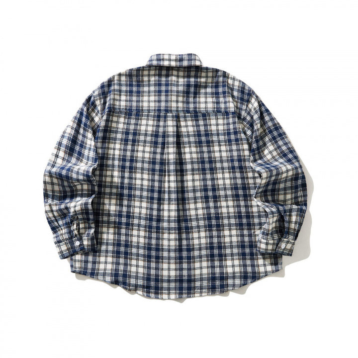 Unisex Oversized checked Flannel shirt jacket with chest pocket and rounded hem Mune Fashion