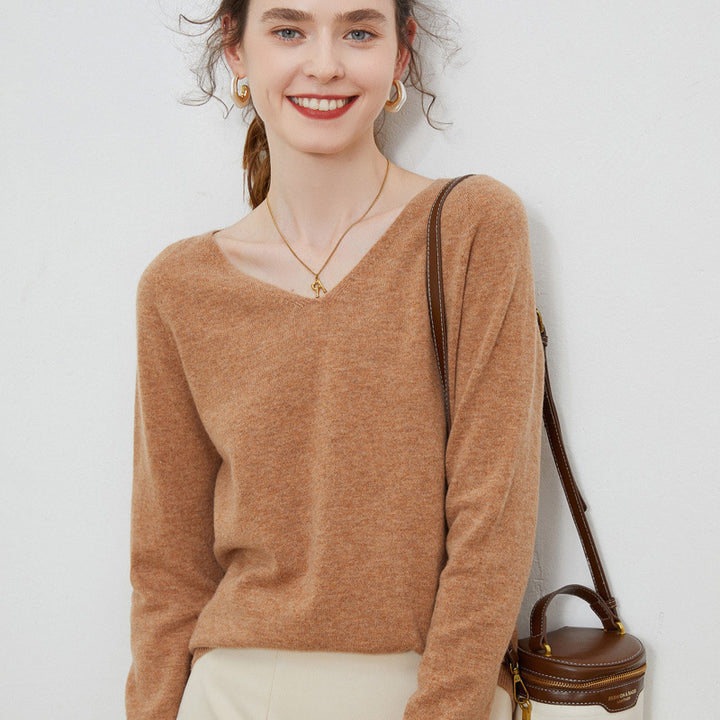 Women's Cozy V-Neck Fine Knit Sweater made of Mohair Mix with Fluffy Surface Mune Fashion